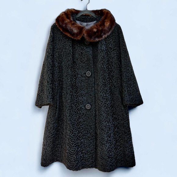 Vintage Astralin black swing coat with fur collar - Picture 1 of 8